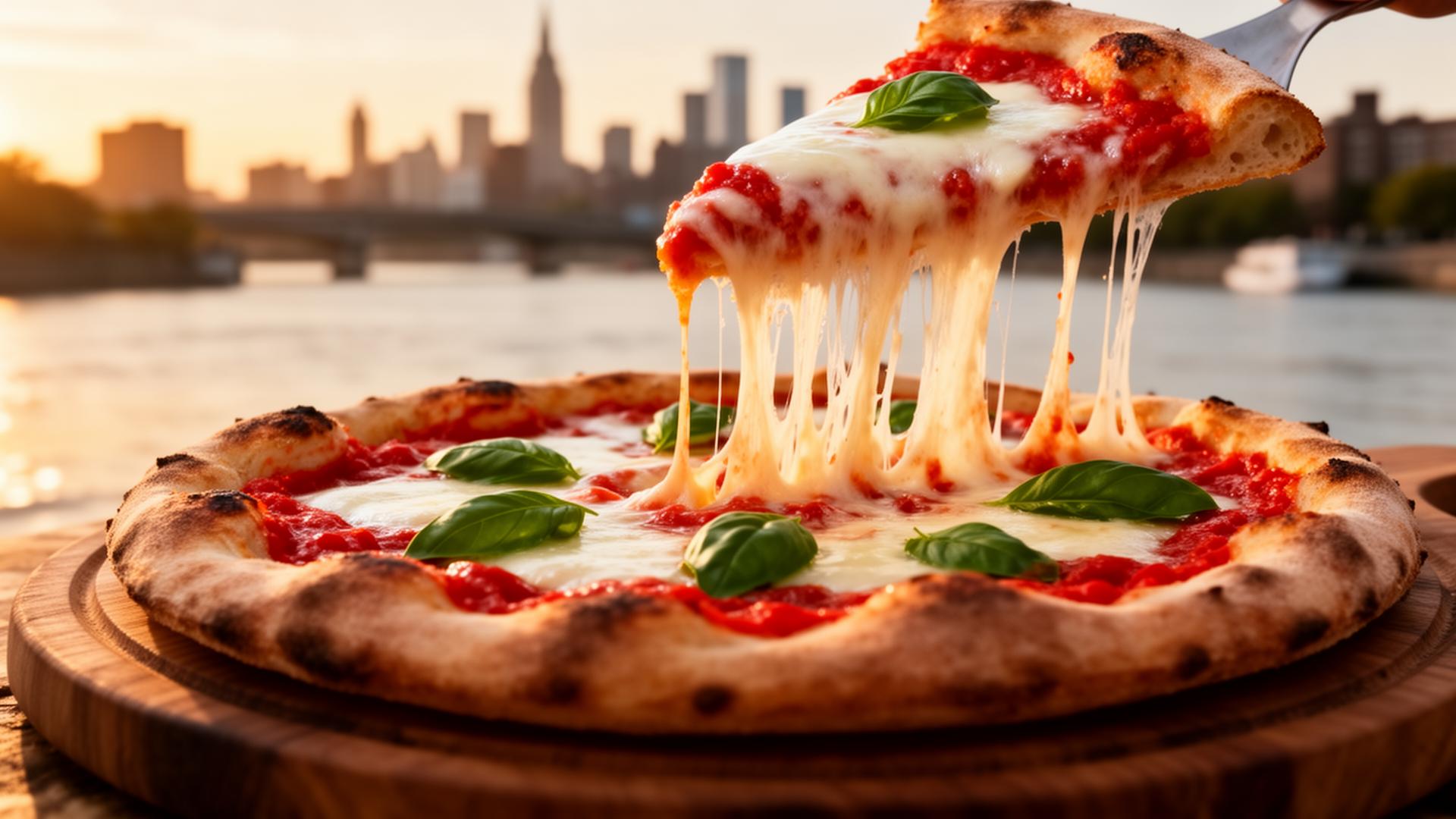 Hot pizza with cheese pull